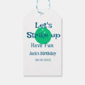 Let's strike up have fun green ball birthday name cadeaulabel (Achterkant)