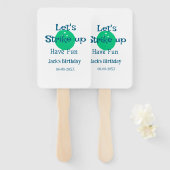 Let's strike up have fun green ball birthday name handwaaier (Voorkant en achterkant)