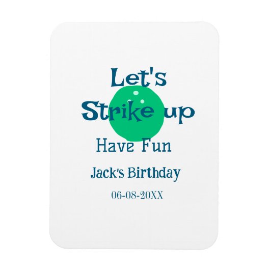 Let's strike up have fun green ball birthday name magneet (Verticaal)