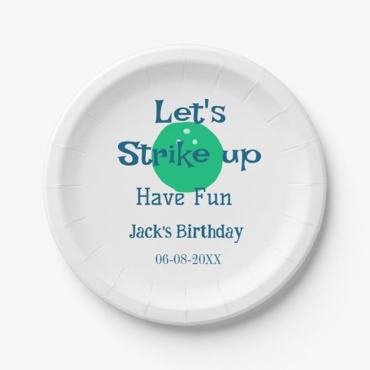 Let's strike up have fun green ball birthday name papieren bordje (Voorkant)