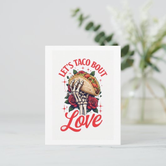 Lets Taco About Love Skeleton Hand en Rozen Briefkaart (Staand voorkant)