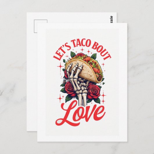 Lets Taco About Love Skeleton Hand en Rozen Briefkaart (Voorkant / Achterkant)