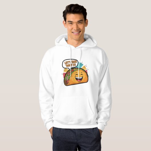 Let's Taco 'Bout It - Funny Happy Taco Cartoon Hoodie (Voorkant volledig)