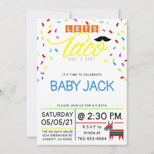 Let's Taco Over een Baby thema Kleurrijk Taco Them Kaart (Voorkant)