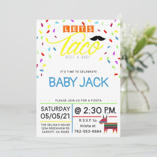 Let's Taco Over een Baby thema Kleurrijk Taco Them Kaart (Staand voorkant)