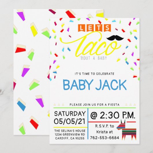Let's Taco Over een Baby thema Kleurrijk Taco Them Kaart (Voorkant / Achterkant)