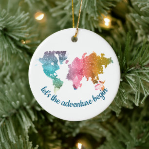 "Let's the Adventure Begin" Geometrische Wereldkaa Keramisch Ornament