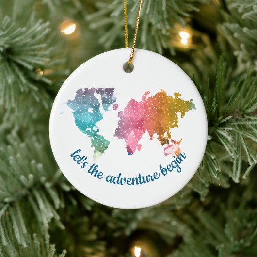 "Let's the Adventure Begin" Geometrische Wereldkaa Keramisch Ornament (Boom)