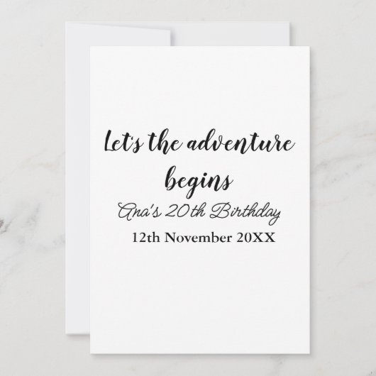 lets the adventure begins 20th birthday add name d kaart (Voorkant)