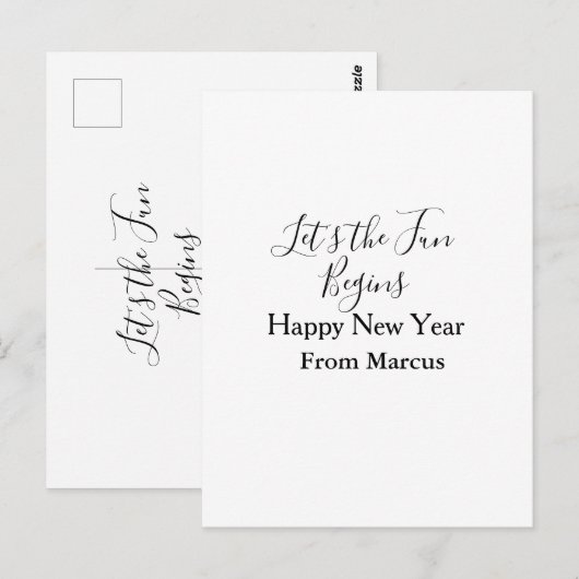 lets the fun begins happy new year name year simpl briefkaart (Voorkant / Achterkant)