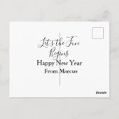 lets the fun begins happy new year name year simpl briefkaart (Achterkant)