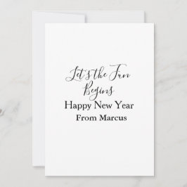 lets the fun begins happy new year name year simpl feestdagenkaart