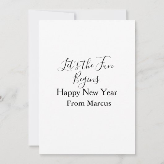 lets the fun begins happy new year name year simpl feestdagenkaart (Voorkant)