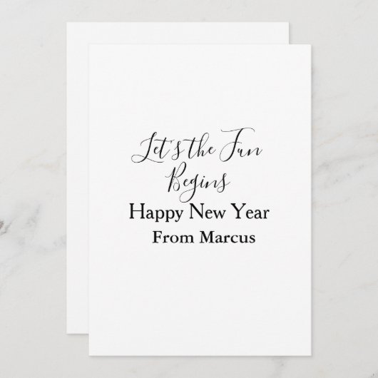 lets the fun begins happy new year name year simpl feestdagenkaart (Voorkant / Achterkant)