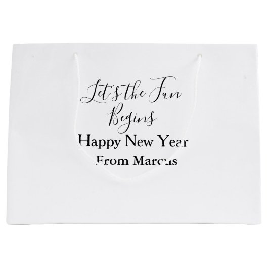 lets the fun begins happy new year name year simpl groot cadeauzakje (Voorkant)