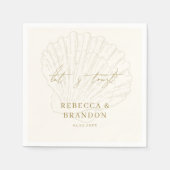 Let's Toast Ivory & Gold Seashell Coastal Wedding Servet (Voorkant)