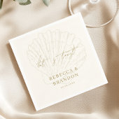 Let's Toast Ivory & Gold Seashell Coastal Wedding Servet