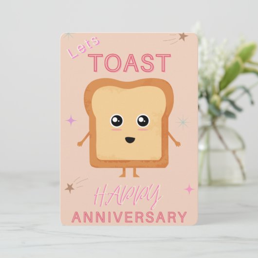 Lets Toast neutral Happy Anniversary greeting card Aankondiging (Staand voorkant)