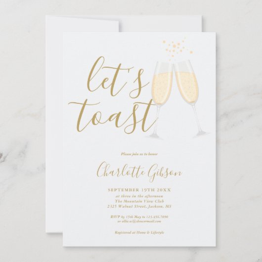 Let's Toast Script Bruiloft Gold Kaart (Voorkant)
