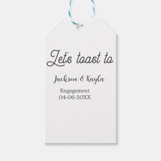 Let's toast to engagement party name date elegant  cadeaulabel (Voorkant)