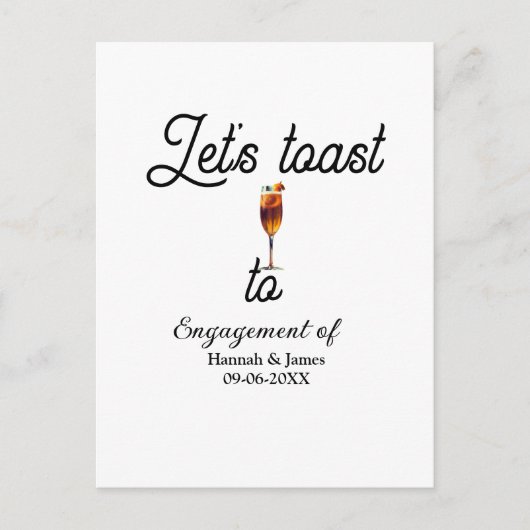 Let's toast to engagement party name date glass briefkaart (Voorkant)