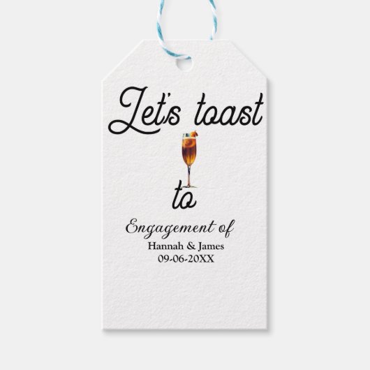 Let's toast to engagement party name date glass cadeaulabel (Voorkant)