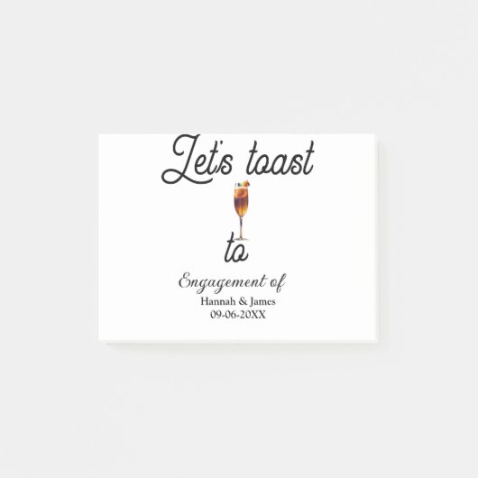 Let's toast to engagement party name date glass post-it® notes (Voorkant)