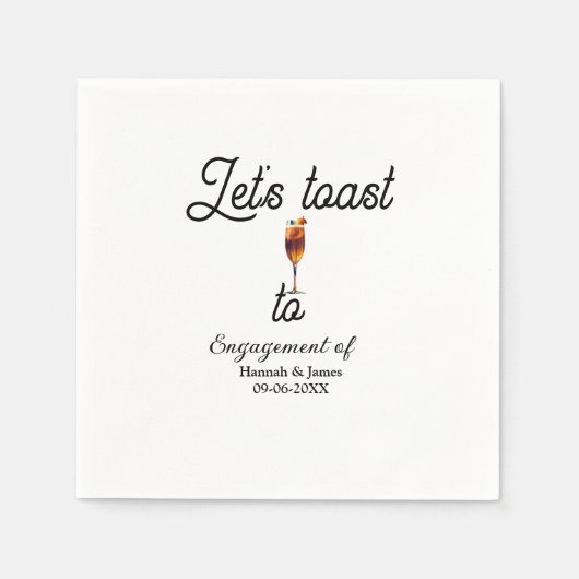 Let's toast to engagement party name date glass servet (Voorkant)