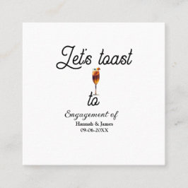 Let's toast to engagement party name date glass vierkante visitekaartje