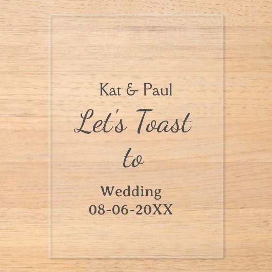 Let's toast to wedding add name date simple couple acryl uitnodigingen (Voorkant)