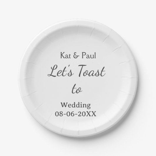 Let's toast to wedding add name date simple couple papieren bordje (Voorkant)
