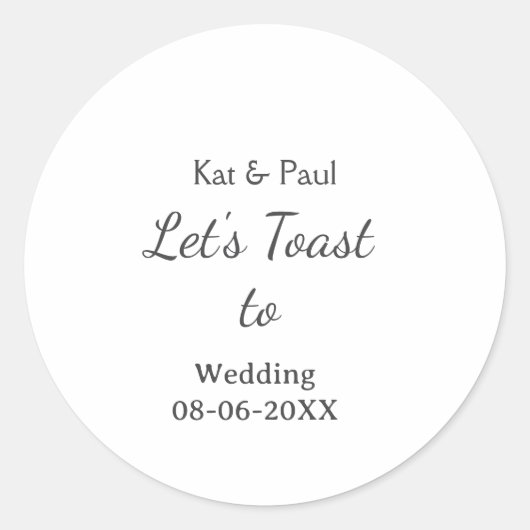 Let's toast to wedding add name date simple couple ronde sticker (Voorkant)