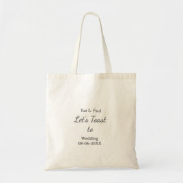 Let's toast to wedding add name date simple couple tote bag