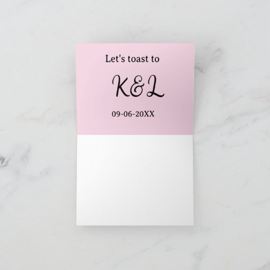 Let's toast to wedding engagement name letter pink bedankkaart (Binnen)