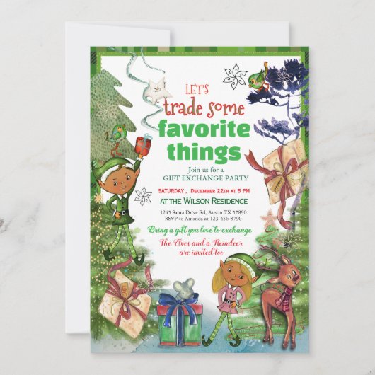  Let's Trade Favorite Things Whimsy Gift Exchange Kaart (Voorkant)