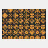 Lets zwart, oranje, grijs folkkunst inpakpapier vel (Voorkant 3)