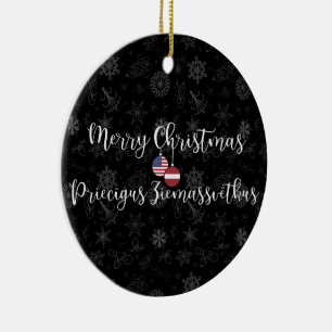 Letse Amerikaans tweetalig Prettig kerstfeest Keramisch Ornament