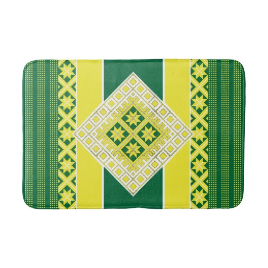 Letse folk geel groen geometrisch Medallion Badmat (Voorkant)