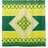 Letse folk geel groen geometrisch Medallion Douchegordijn (Voorkant)