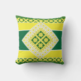 Letse folk geel groen geometrisch Medallion Kussen