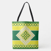 Letse folk geel groen geometrisch Medallion Tote Bag (Voorkant)