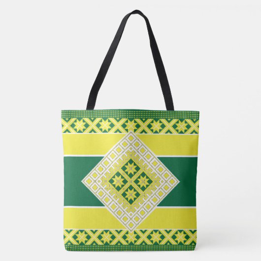 Letse folk geel groen geometrisch Medallion Tote Bag (Voorkant)