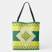 Letse folk geel groen geometrisch Medallion Tote Bag (Achterkant)