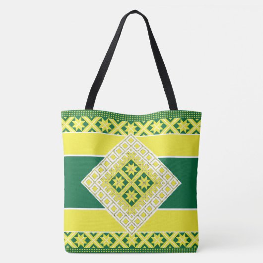 Letse folk geel groen geometrisch Medallion Tote Bag (Achterkant)