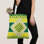 Letse folk geel groen geometrisch Medallion Tote Bag (Dichtbij)