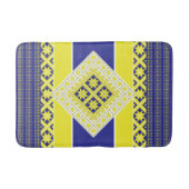 Letse folkkunst blauw geel geometrisch Medallion Badmat (Voorkant)