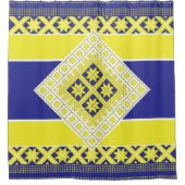 Letse folkkunst blauw geel geometrisch Medallion Douchegordijn (Voorkant)