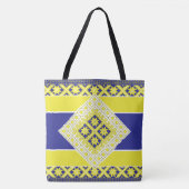 Letse folkkunst blauw geel geometrisch Medallion Tote Bag (Voorkant)
