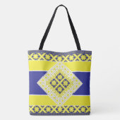 Letse folkkunst blauw geel geometrisch Medallion Tote Bag (Achterkant)