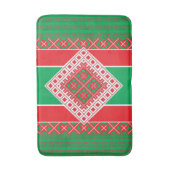 Letse folkkunst rood en groen geometrisch Medallio Badmat (Voorkant Verticaal)